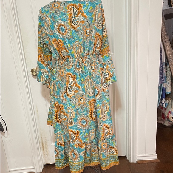 Paisley Wrap Dress in Blue and Orange - Picture 7 of 9